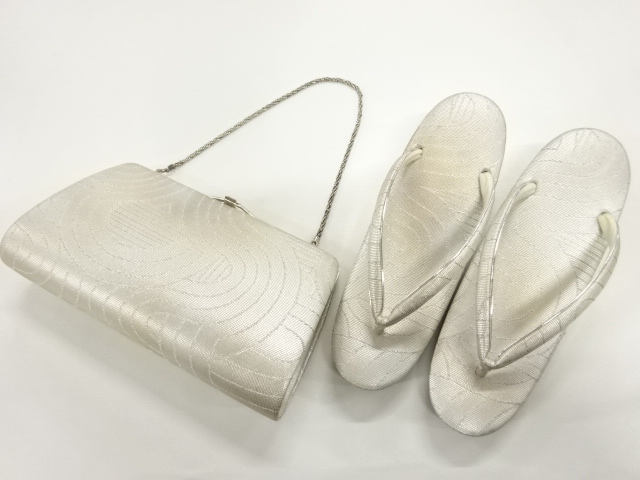 アンティーク　キンワシ抽象模様織出し和装バッグ・草履セット（草履23センチ）